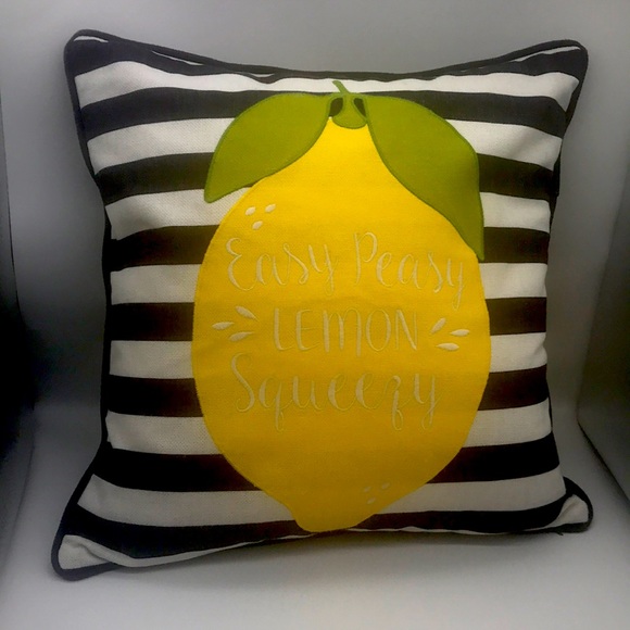 None Other - Pillow Decorative Spring/Summer 20”x20” Lemon w/Navy & White Stripe’s